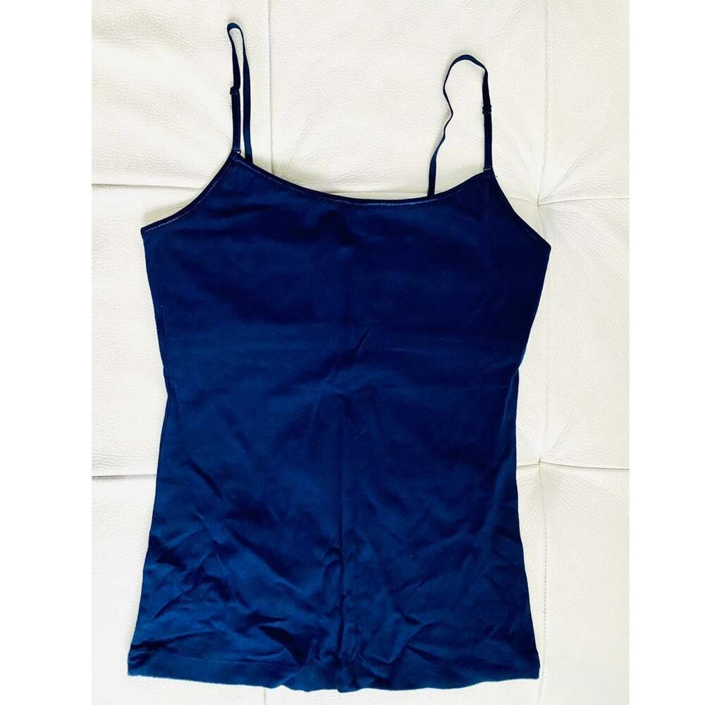 Ambiance Apparel Cotton Cami Tank w/ Built-in Bra Small Navy Blue